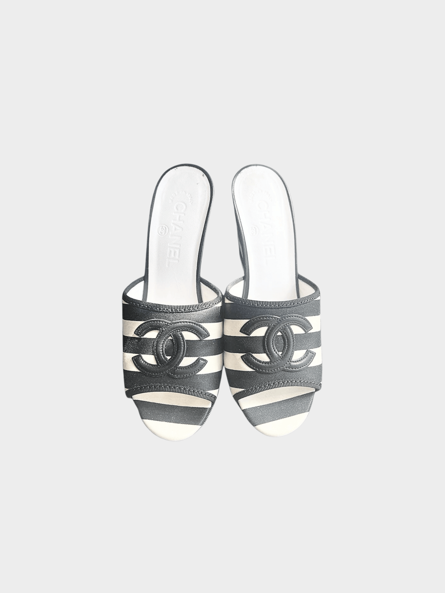 Chanel Cruise 2010 Black and White Striped Wedge Sandals