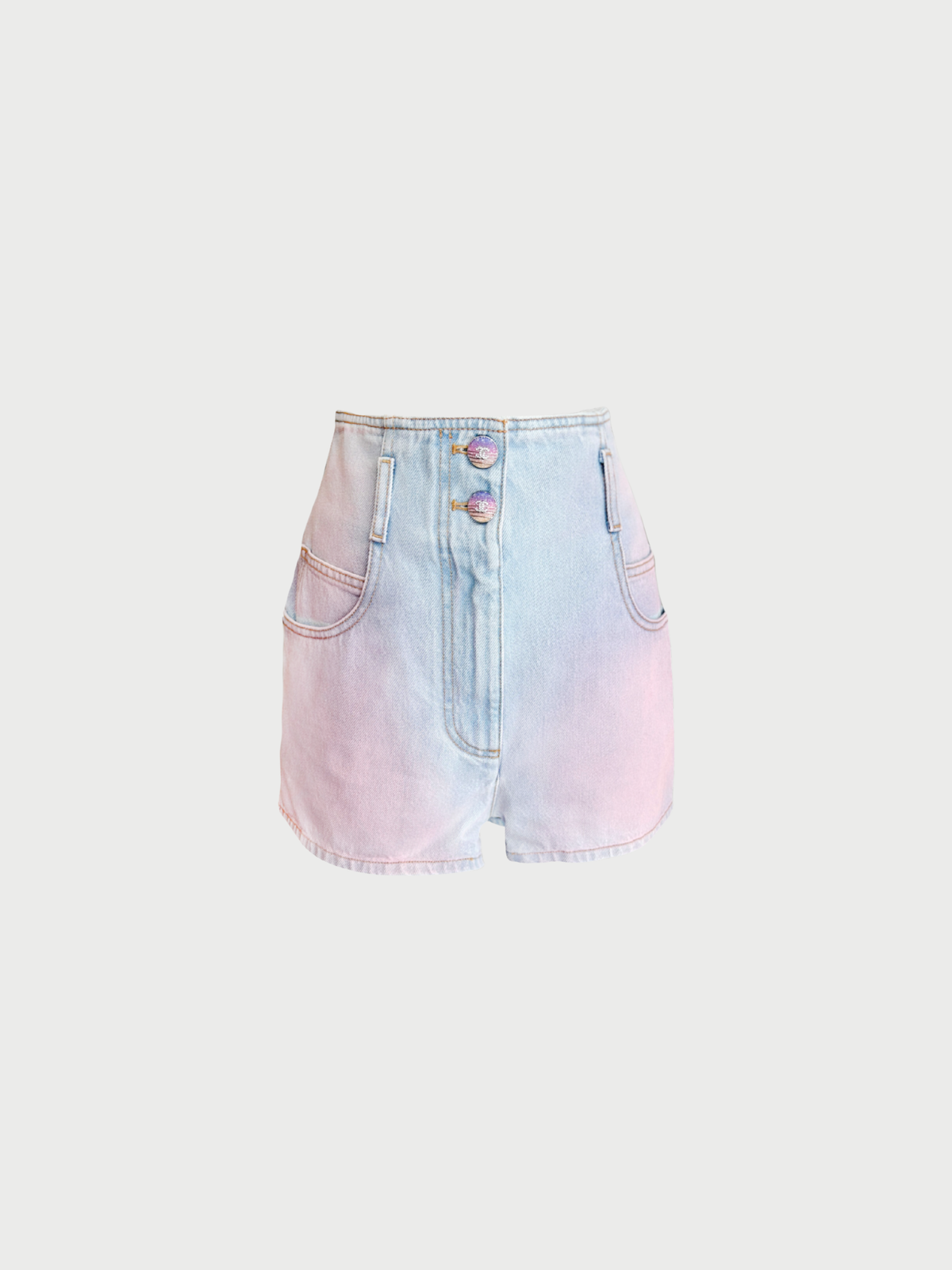 Chanel 2020s Light Blue Pink Denim High-Waisted Shorts