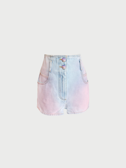 Chanel 2020s Light Blue Pink Denim High-Waisted Shorts