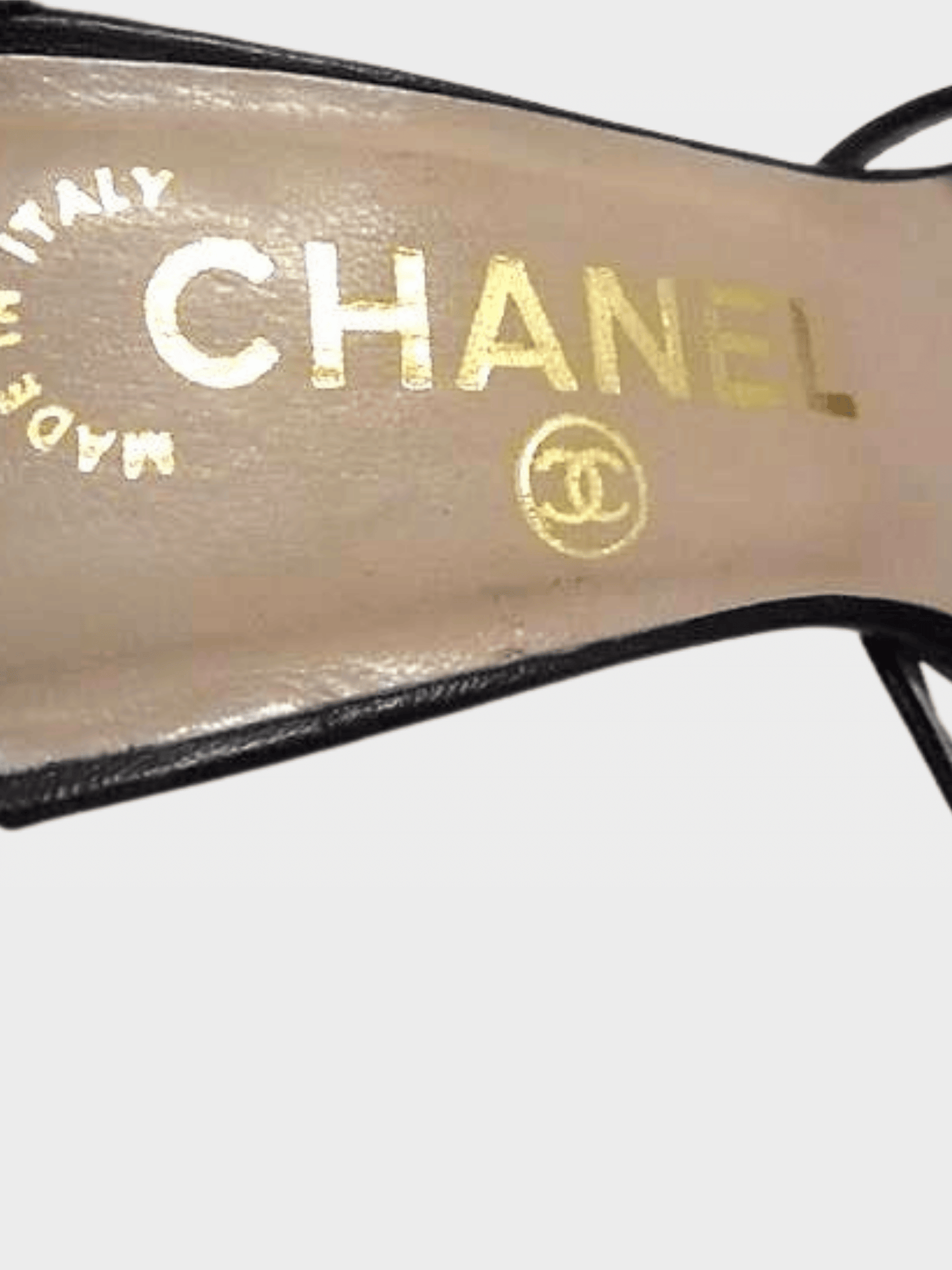 Chanel 2000s Black Leather Camellia Cut Embellished Slide Sandals