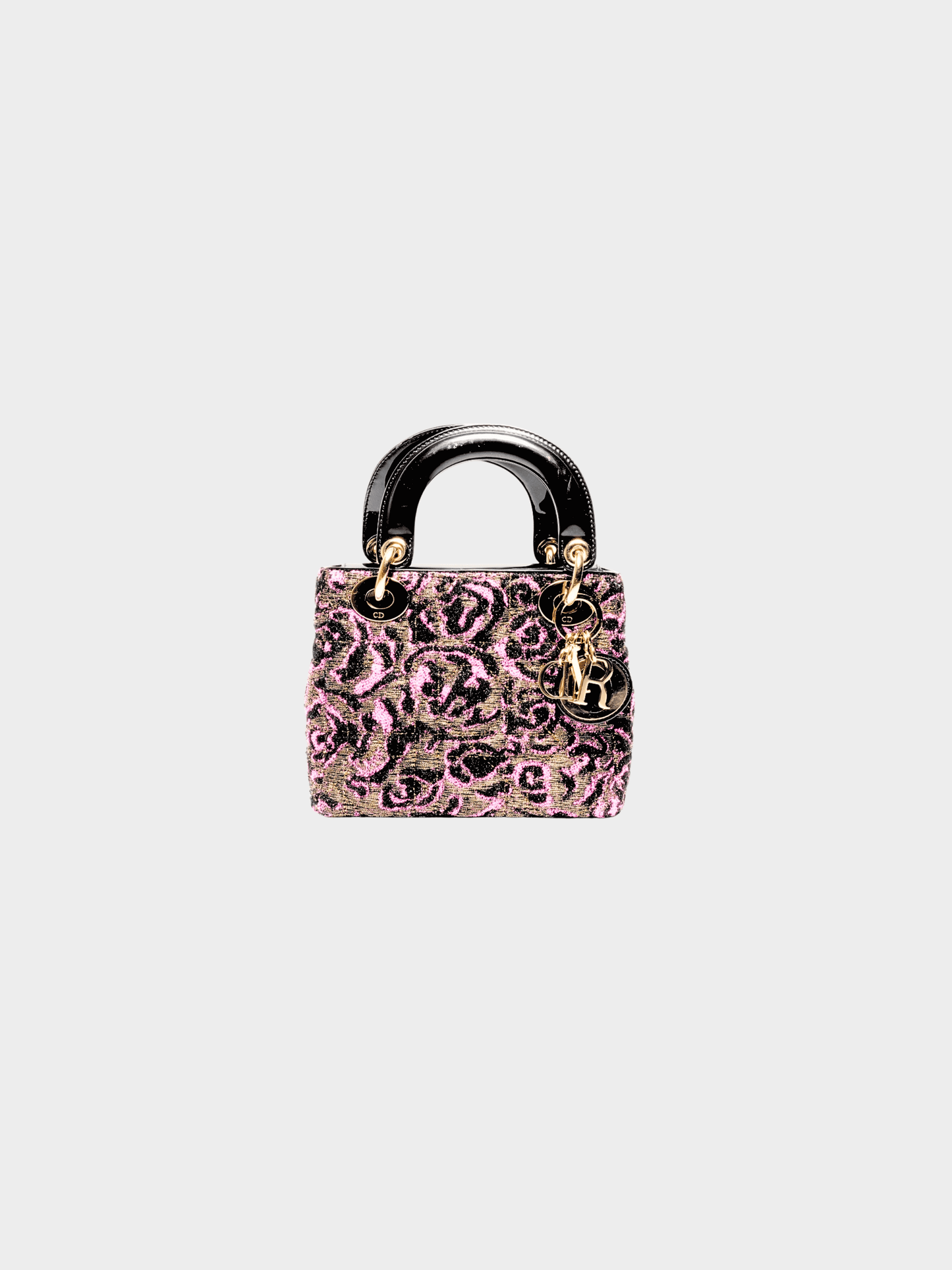 Christian Dior 2011 Pink and Black Wool Lady Dior Bag