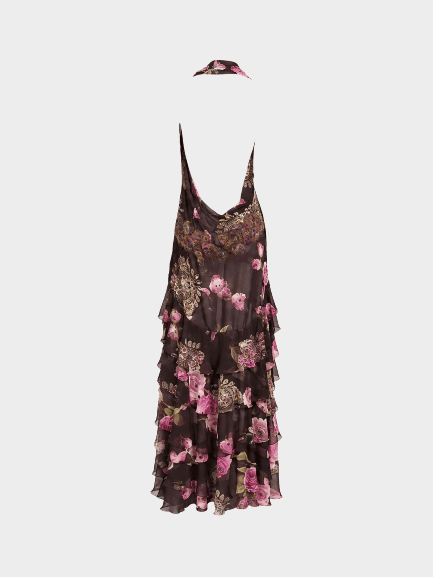 Emanuel Ungaro SS 2003 Brown Silk Floral Halter Dress
