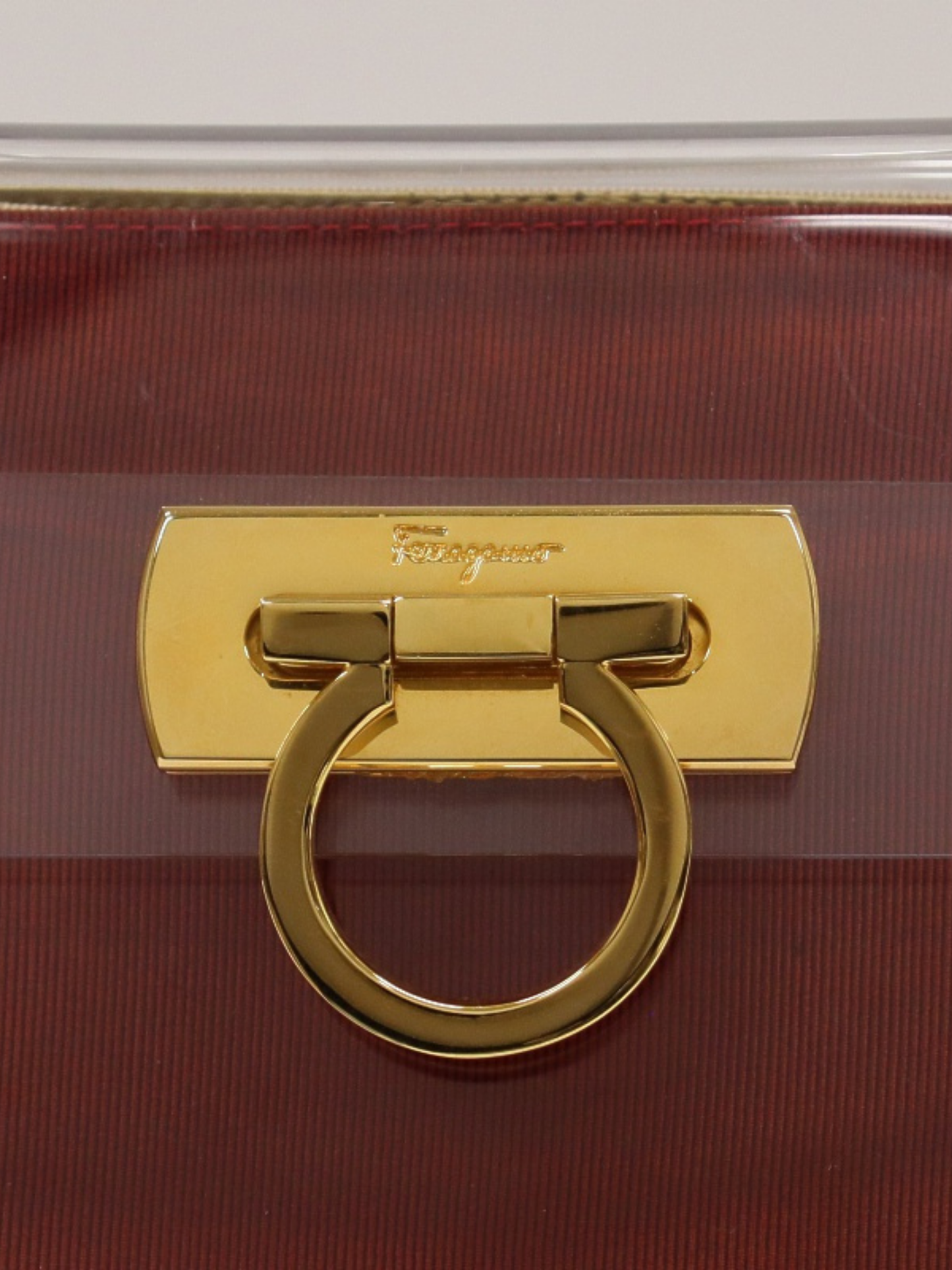 Salvatore Ferragamo 2000s Clear Red Plastic Canvas Gancini Hardware Handbag