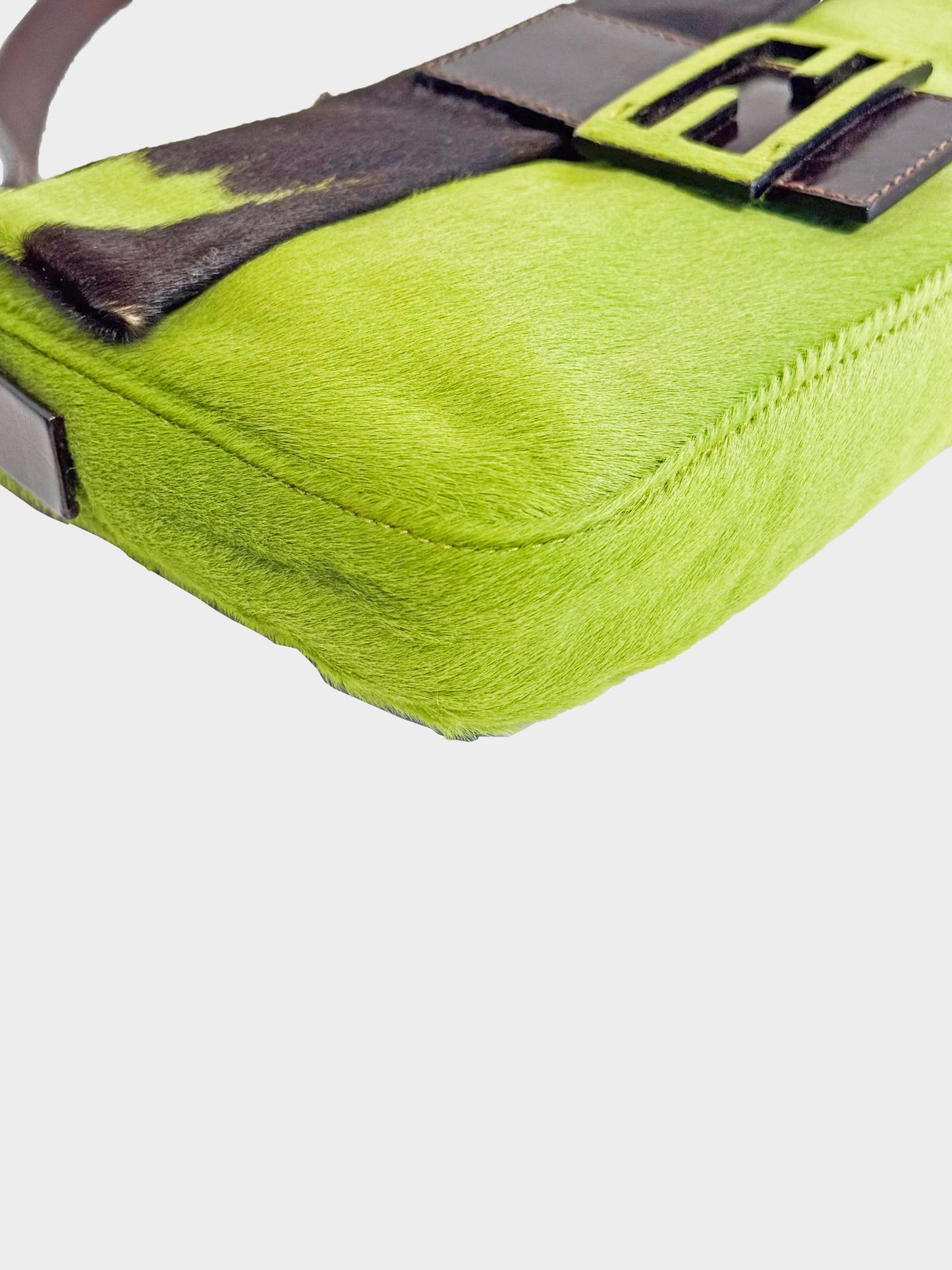 Fendi 2000s Green and Black Pony Hair Cow Print Baguette