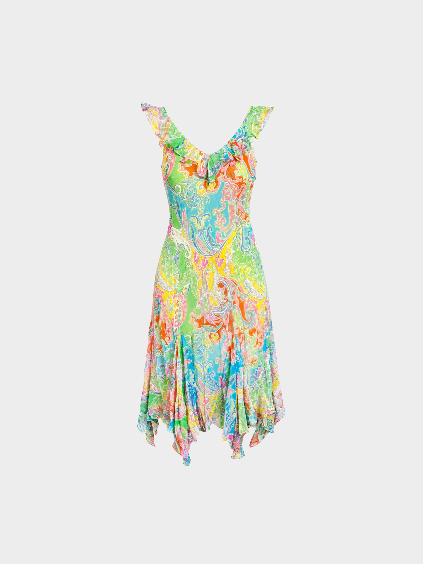 Ralph Lauren 2000s Multicolor Silk Paisley Ruffle Dress