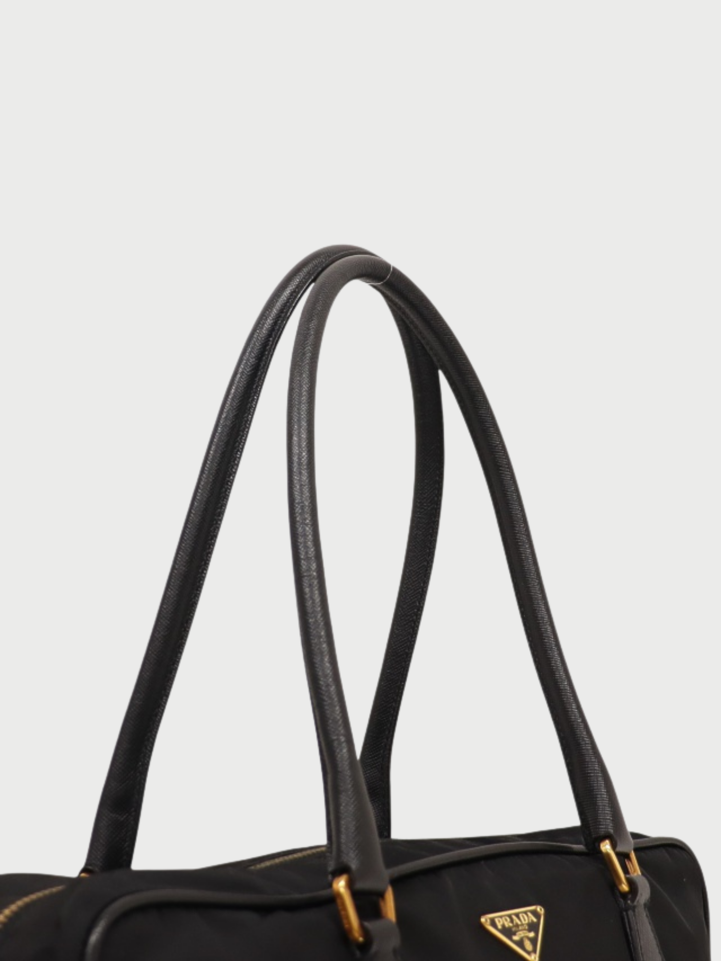 Prada 2000s Black Nylon Leather Triangle Logo Handbag