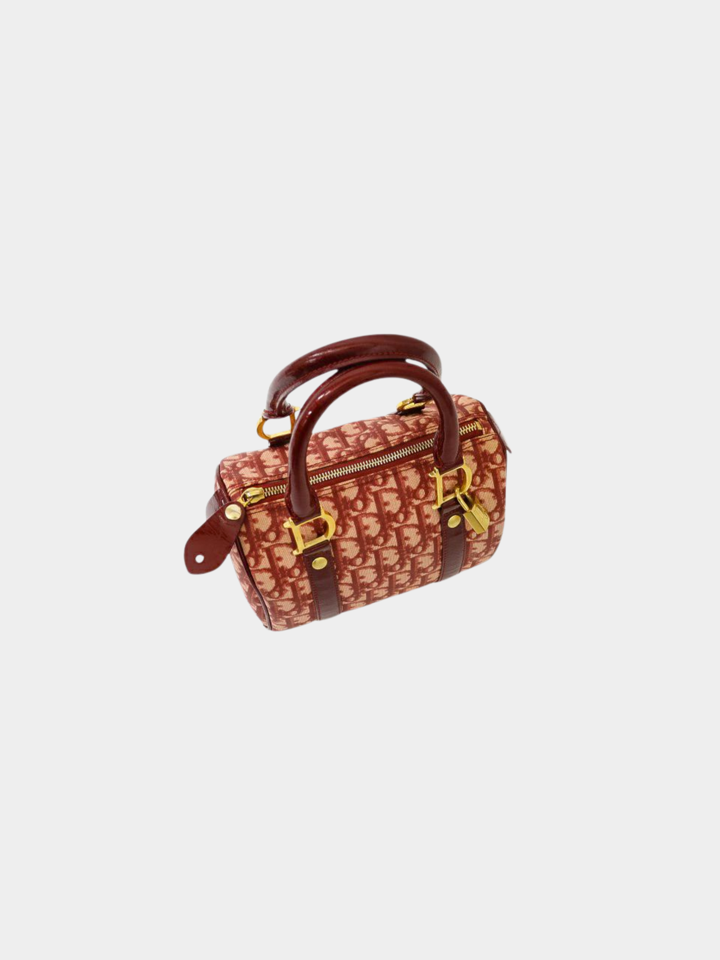 Christian Dior 2000s Red Trotter PVC Enamel Mini Boston Bag