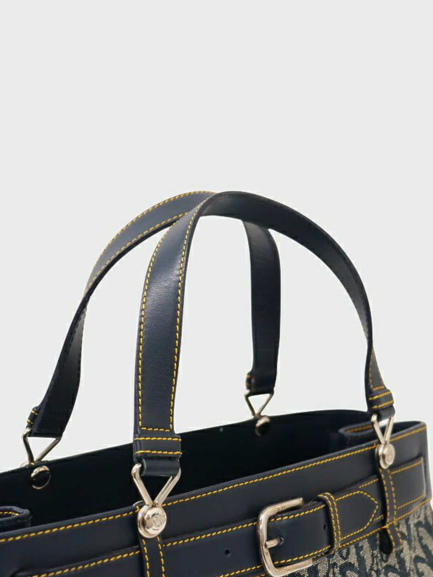Christian Dior 2000s Navy Trotter Canvas and Leather Handbag