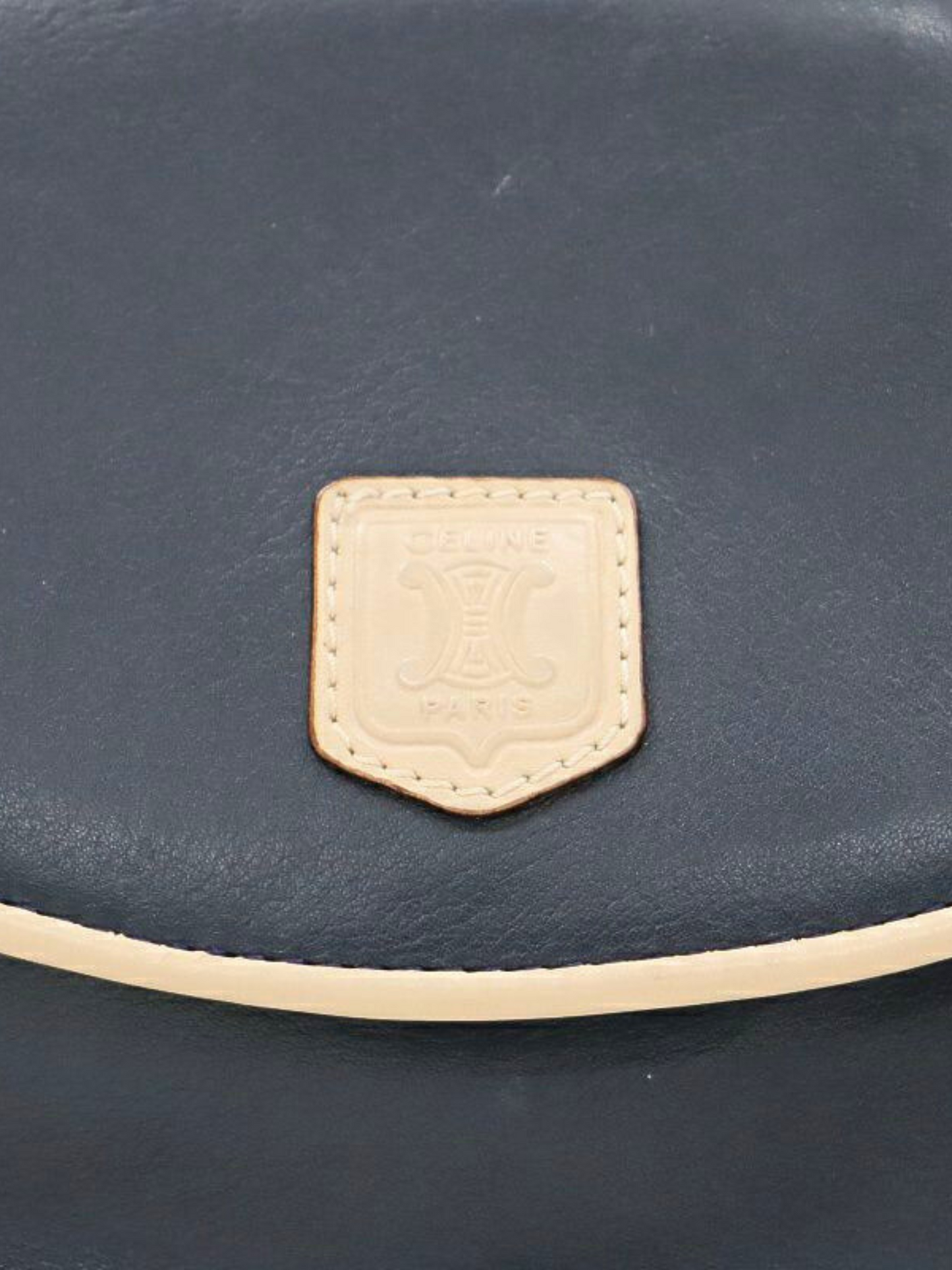 Celine 1990s Ivory and Navy Macadam Blazon Leather Shoulder Bag