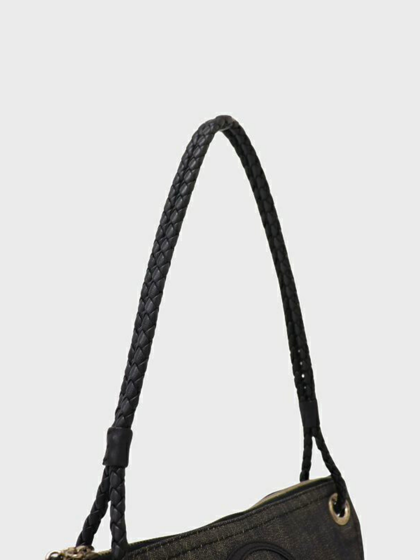 Loewe 2000s Black Denim Leather One-Shoulder Bag