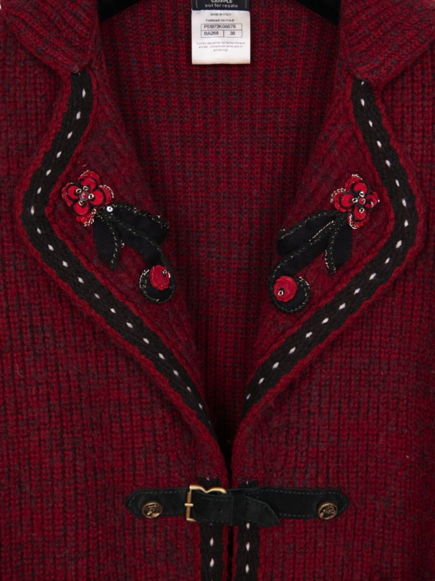 Chanel 2015 Berry Red Floral Embroidered Two-Pocket Jacket