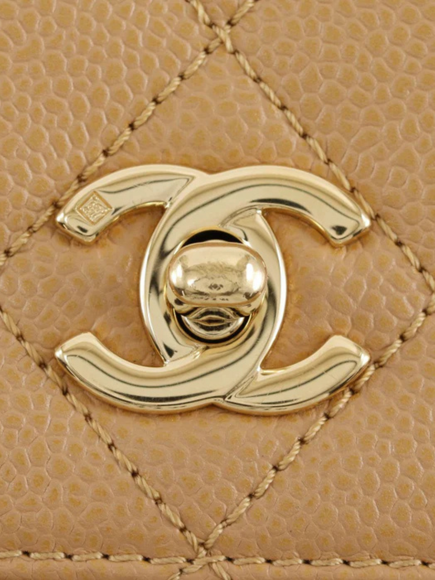 Chanel 2000s Beige Caviar Leather Matelassé Top Handle Bag