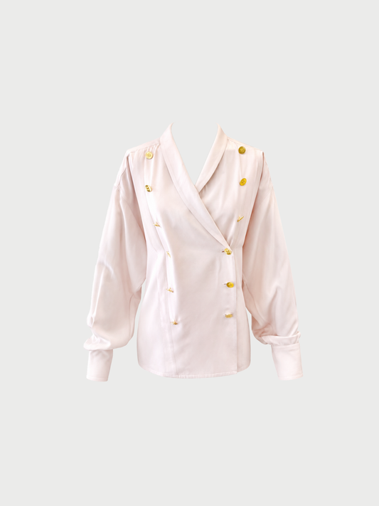 Chanel 1980s Light Pink Silk CC Button Blouse