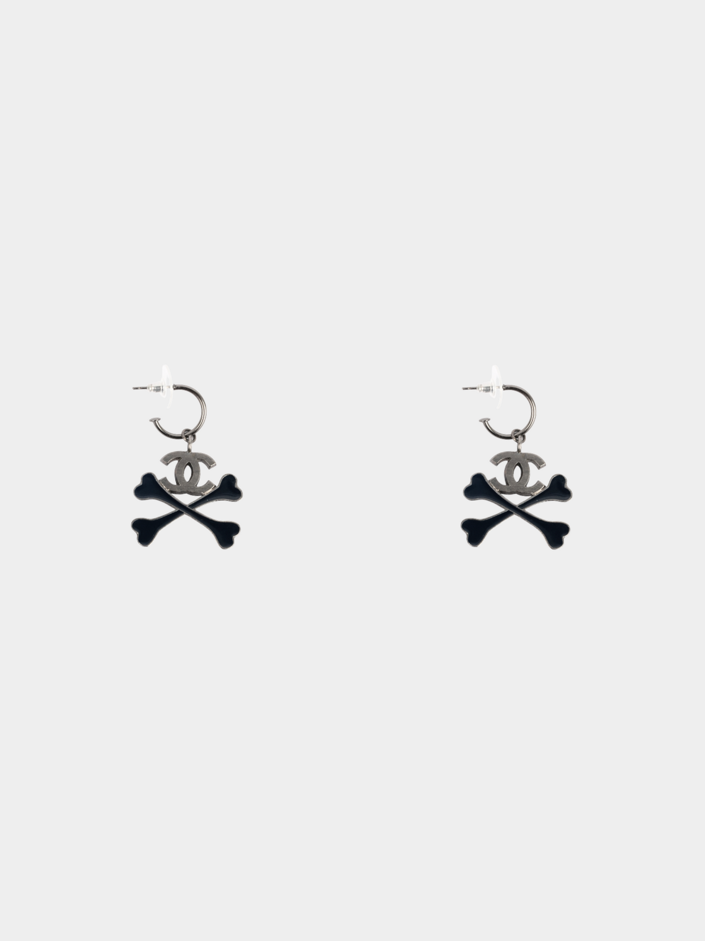 Chanel FW 2003 Skull Bone Dark Silver Earrings