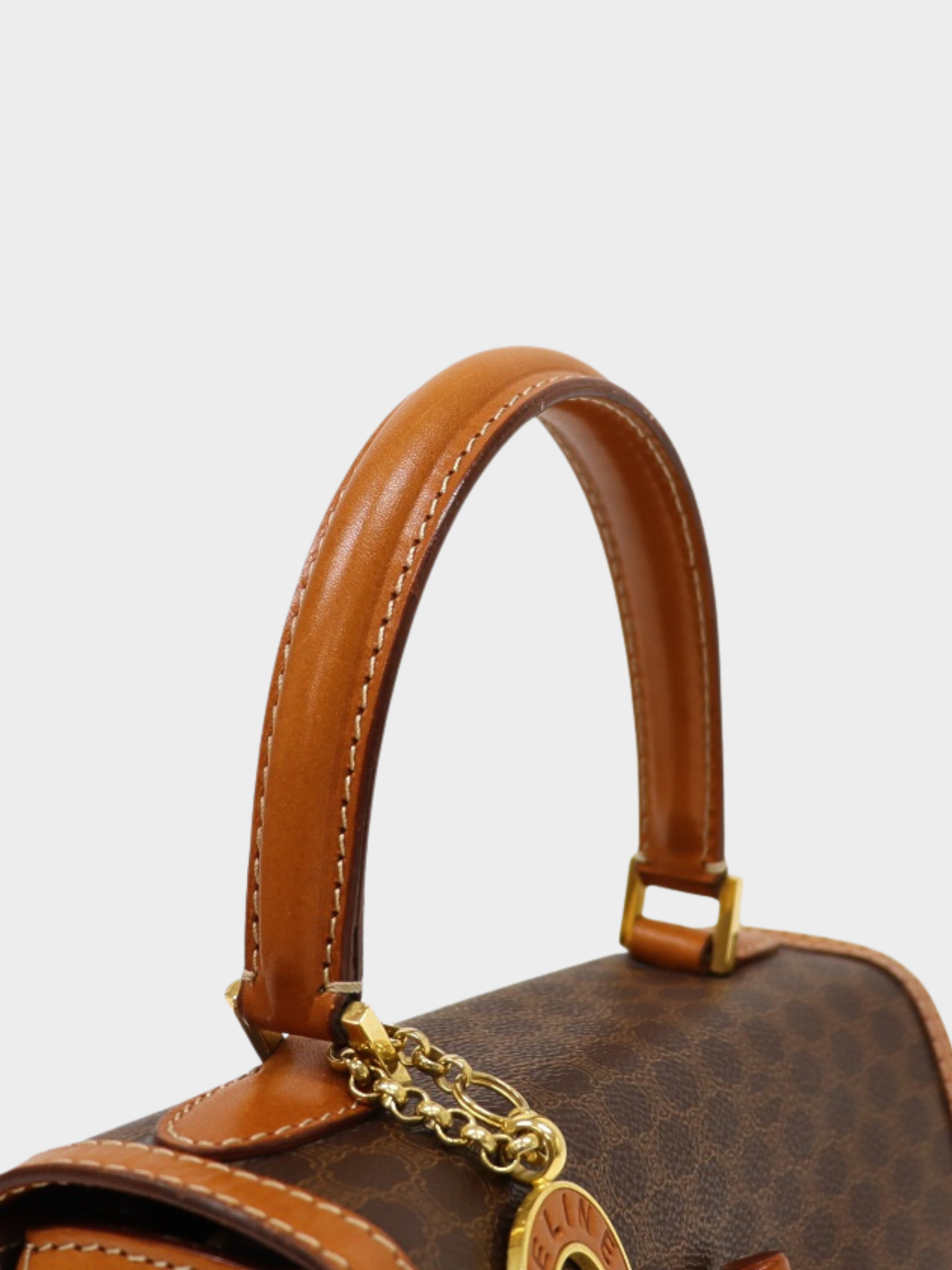 Celine 2000s Brown Macadam Leather PVC Turn Lock 2-Way Bag