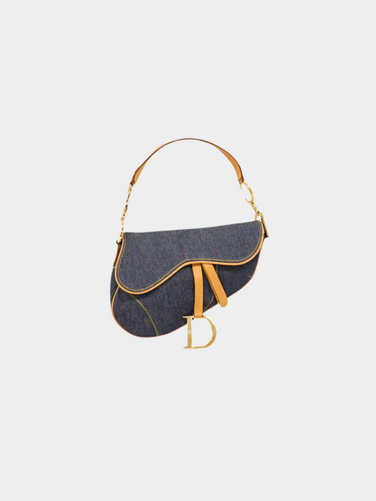 Christian Dior 2010s Dark Blue Denim Saddle Bag