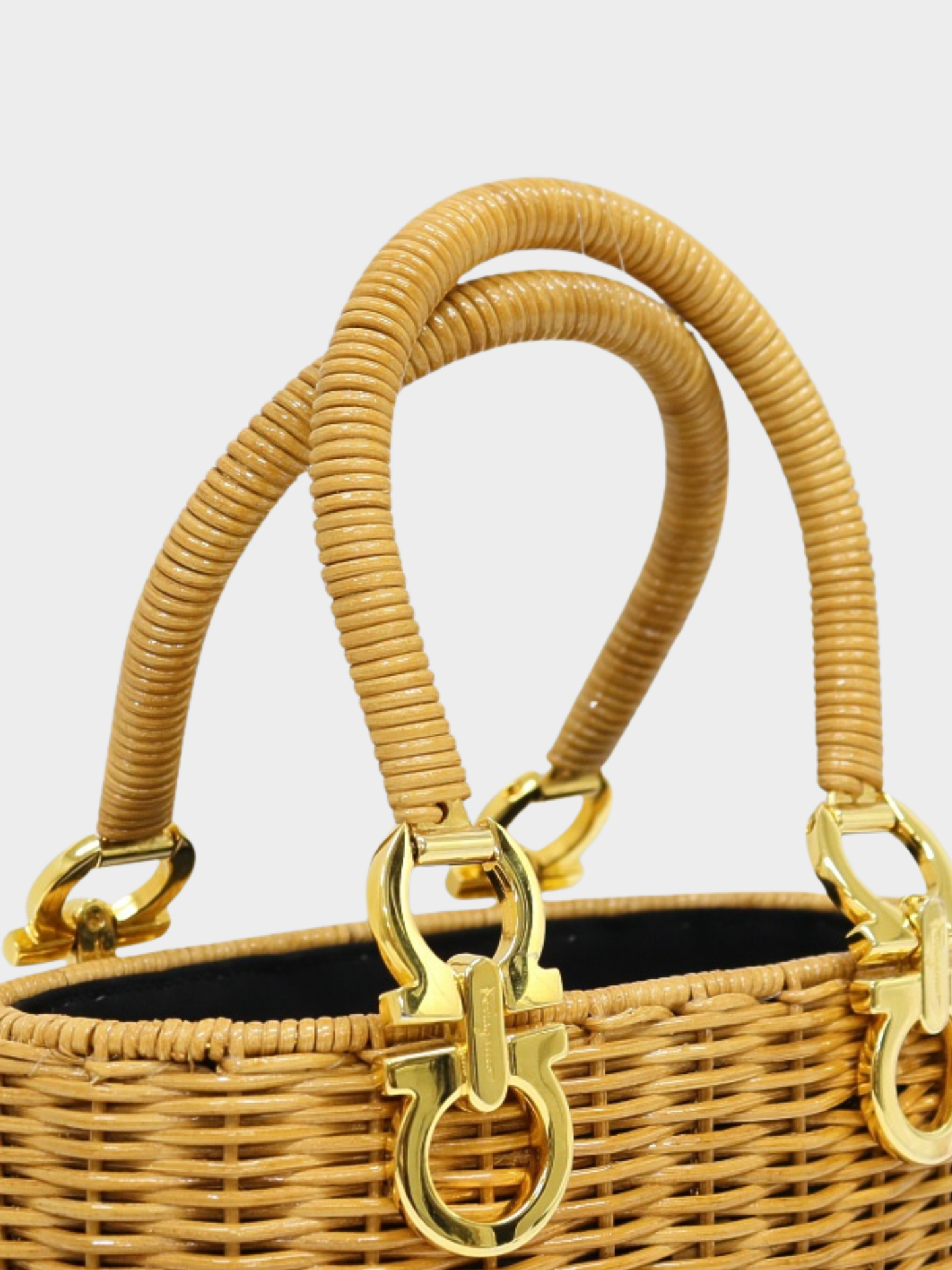Salvatore Ferragamo 2020s Beige Rattan Gancini Basket Bag