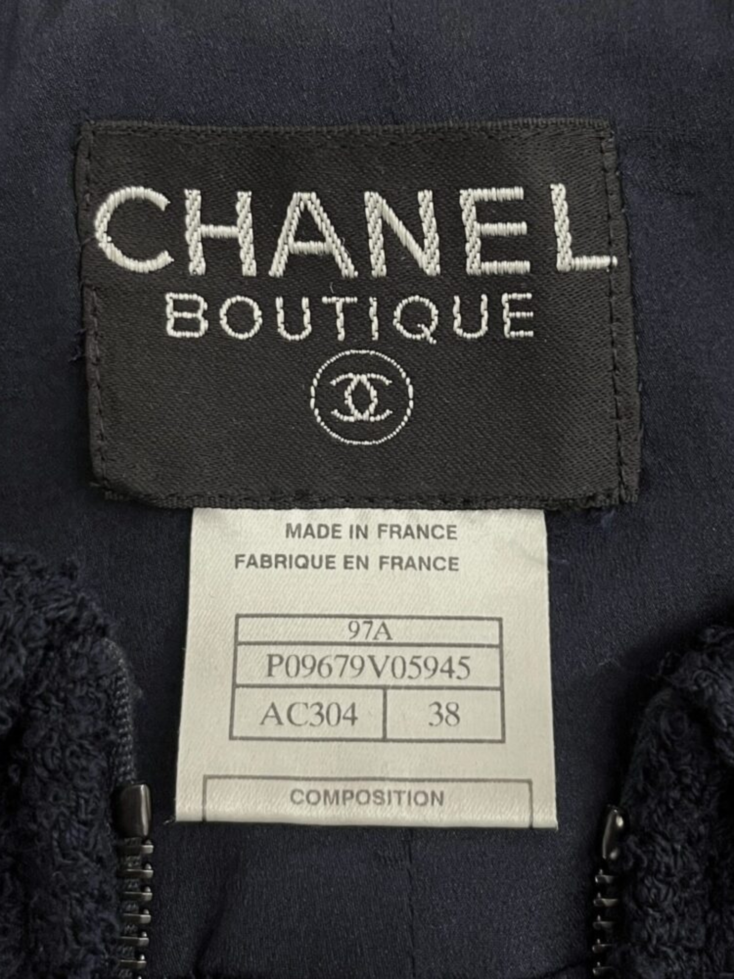 Chanel 1997 Navy Bouclé Skirt Suit