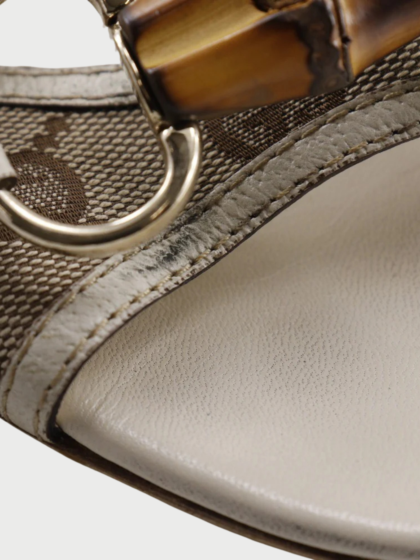 Gucci 2000s White GG Canvas Bamboo Bit Mules