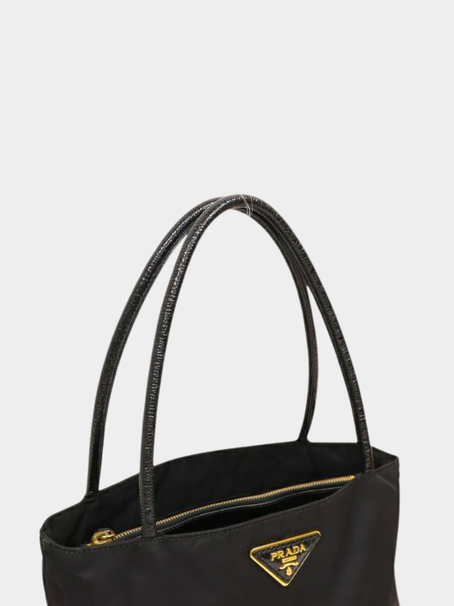 Prada 2000s Black Triangle Logo Nylon Tote Bag