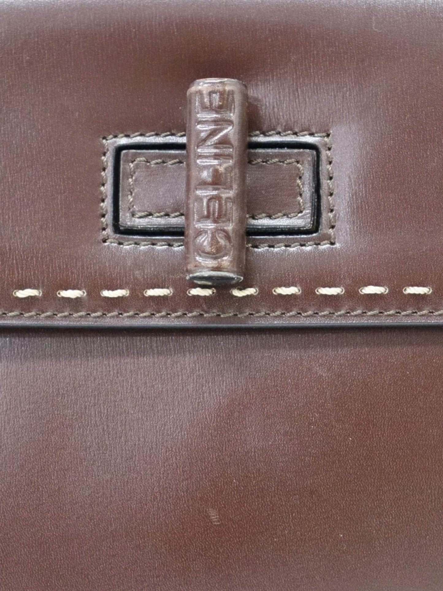 Celine 1990s Brown Leather Turn-Lock Stitch Handbag