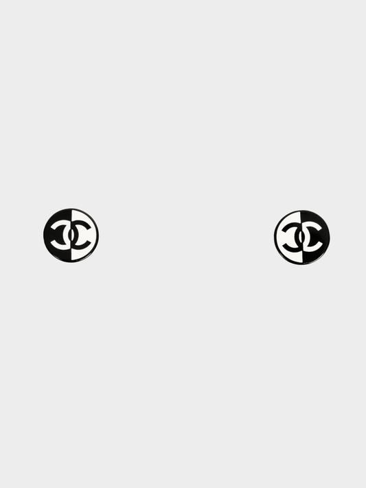 Chanel 2022 Black and White Color Block Earrings