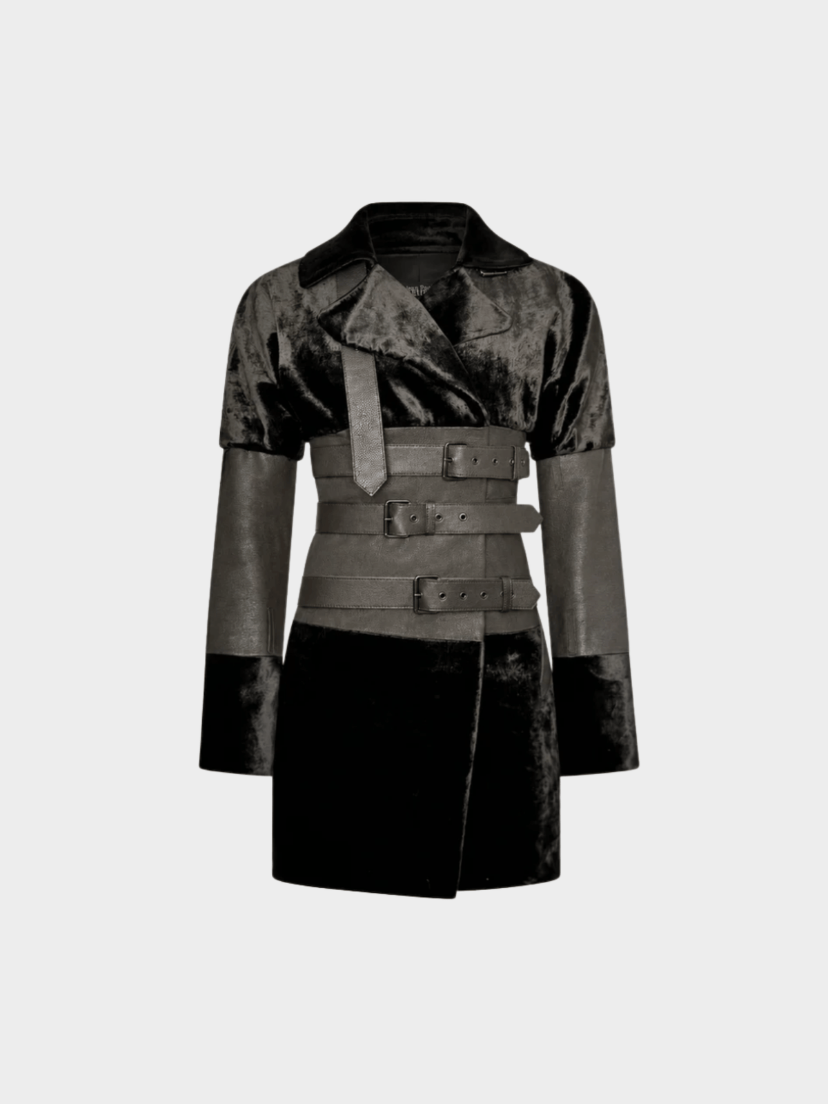 Jean Paul Gaultier 1990s Black Velvet & Leather Belted Trench Coat