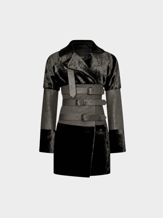 Jean Paul Gaultier 1990s Black Velvet & Leather Belted Trench Coat