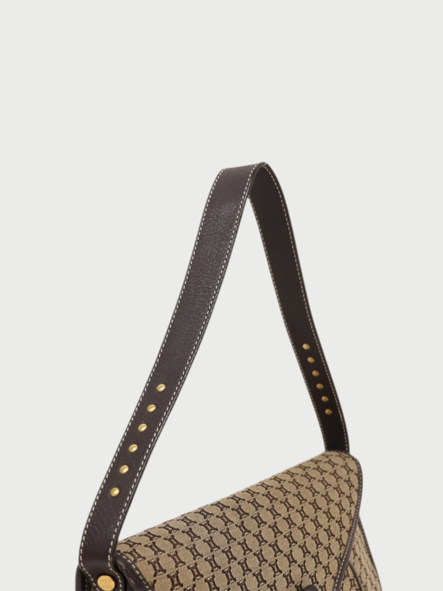 Celine 2000s Beige Brown Macadam Canvas Leather Shoulder Bag