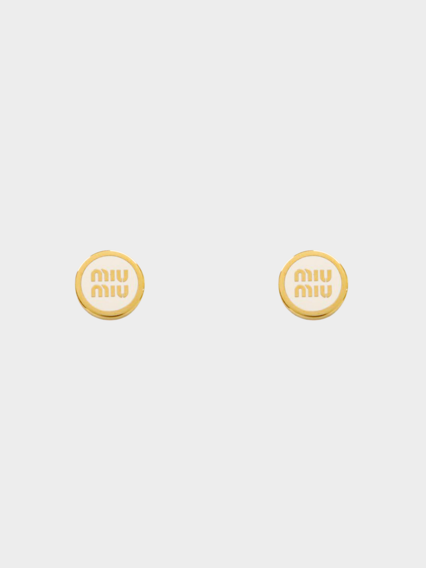Miu Miu 2020s Gold Enamel Logo Metal Stud Earrings