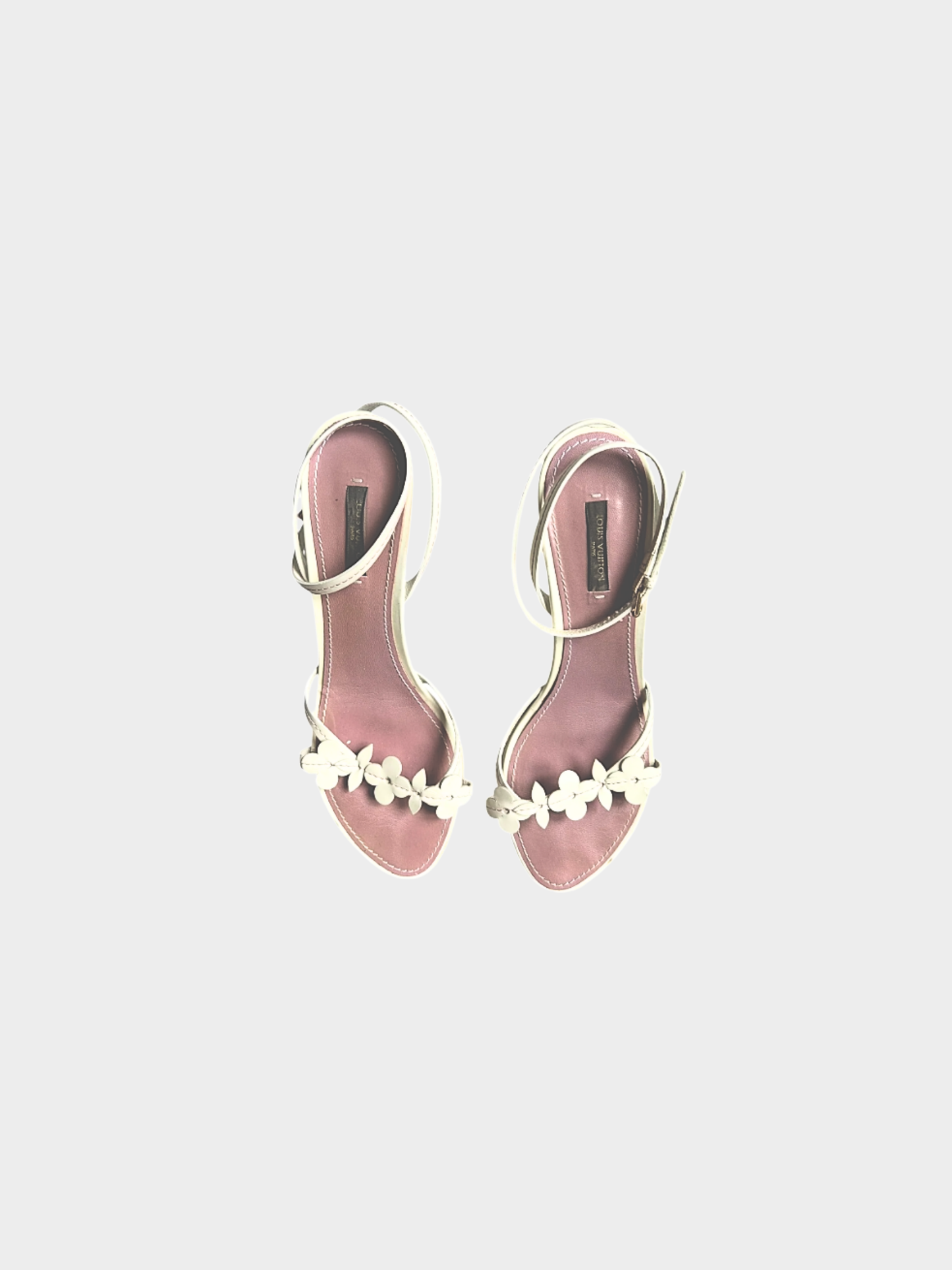 Louis Vuitton 2000s White Leather Floral Sandal Heels