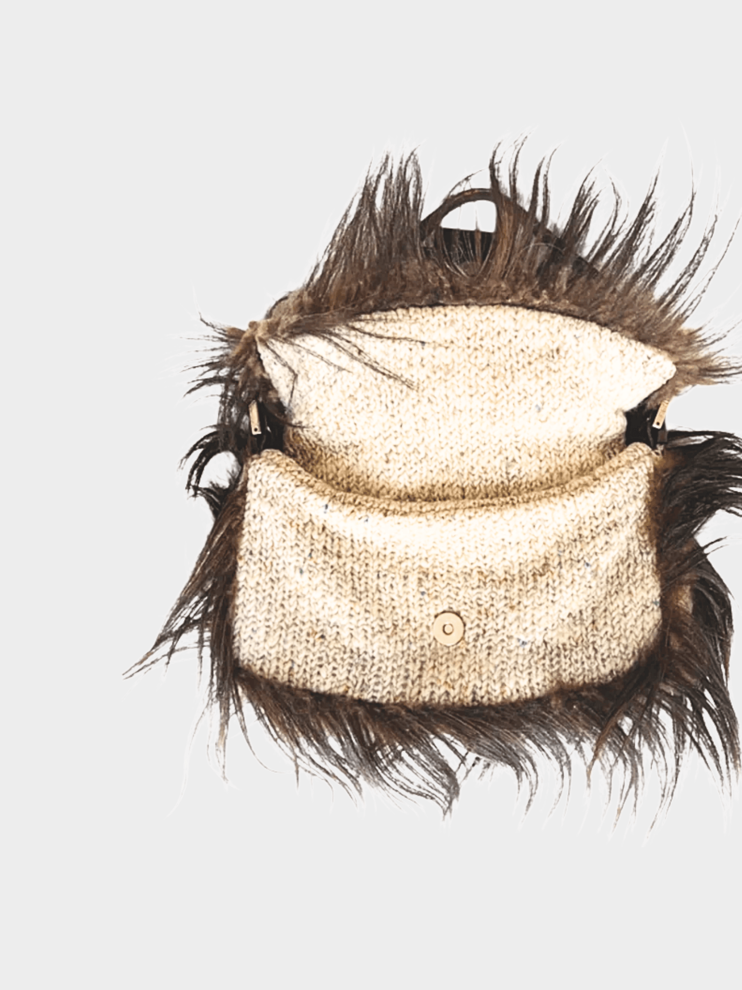 Fendi 2009 Brown Goat Fur Trim Wool Baguette Bag