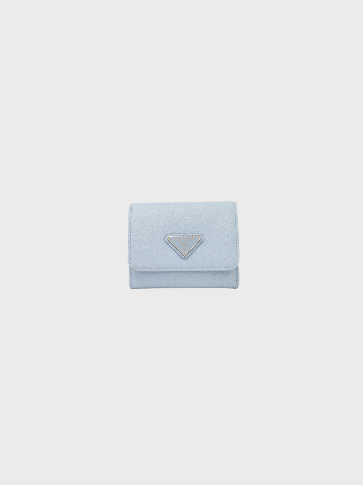 Prada 2020s Light Blue Saffiano Leather Triangle Logo Wallet