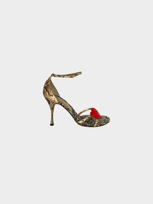 Dolce and Gabbana 2000s Heart-Accented Snakeskin Print Sandals