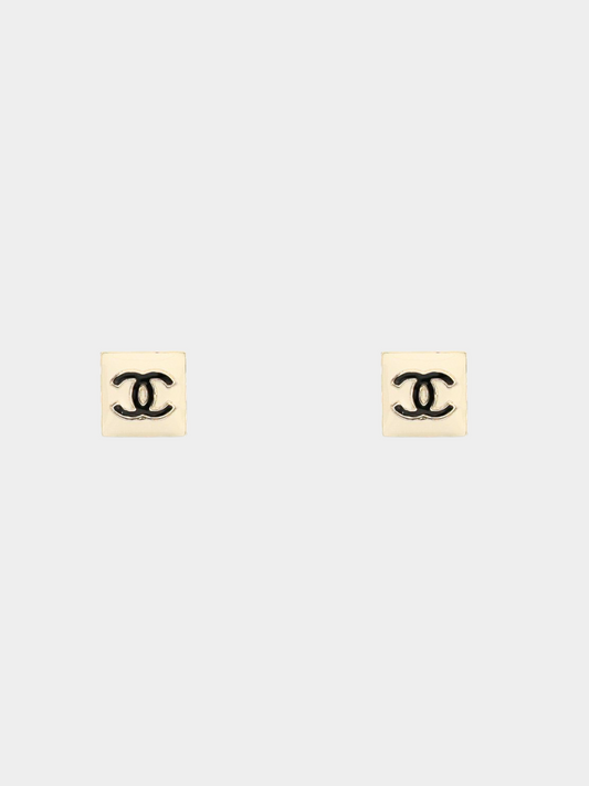 Chanel 2020s White Square CC Stud Earrings