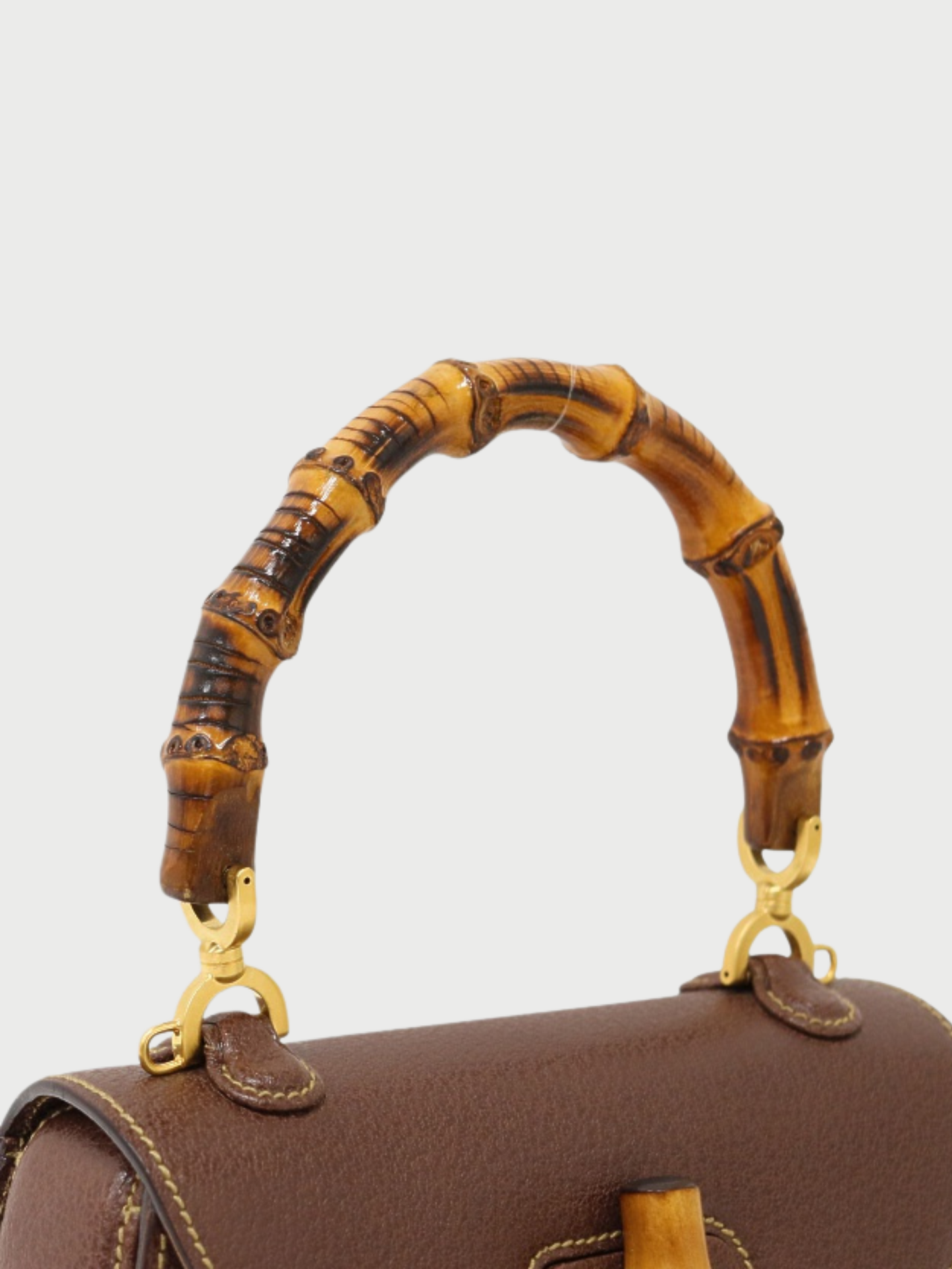 Gucci 2000s Brown Leather Bamboo Turn Lock Handbag