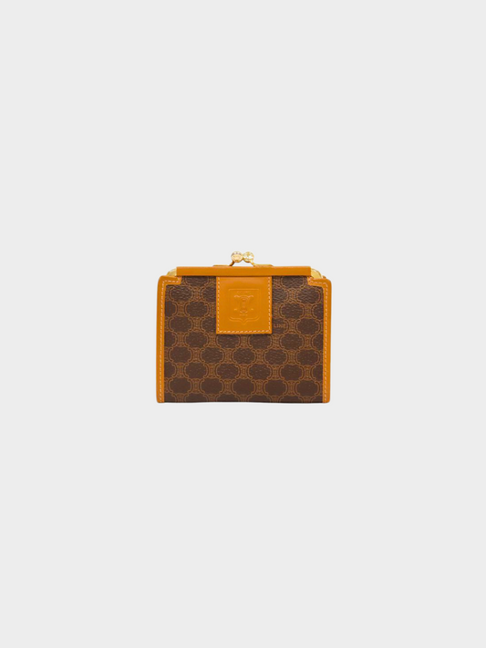 Celine 2010s Brown Triomphe Monogram Macadam Kiss Lock Coin Wallet