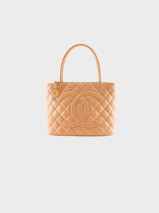 Chanel 2002 Beige Medallion Tote Bag
