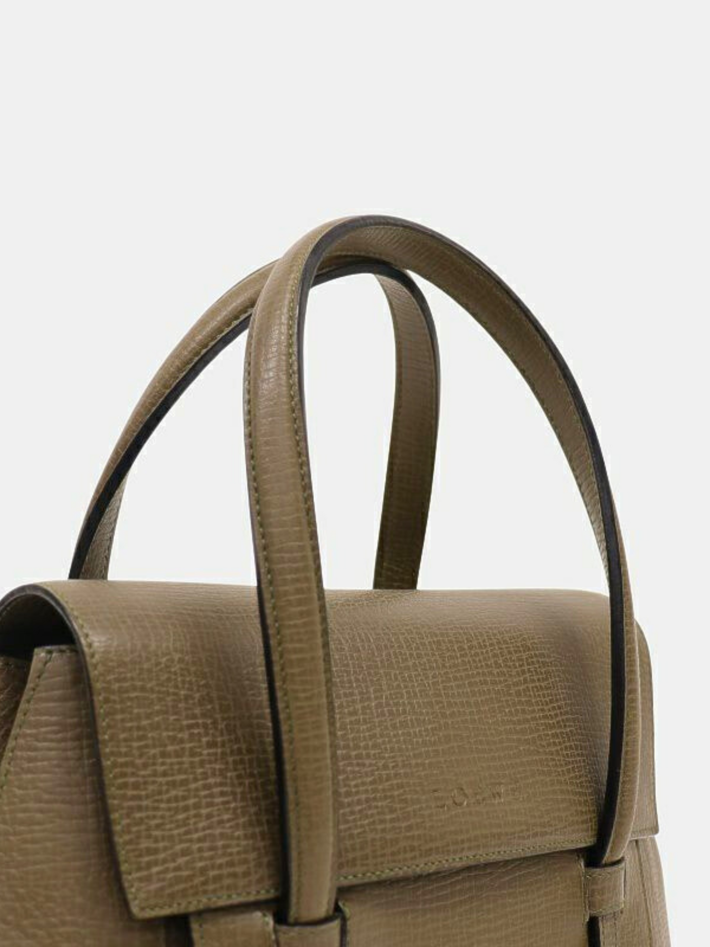 Loewe 1990s Khaki Shrink Leather Logo-Stamped Handbag