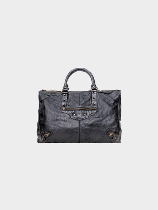 Balenciaga 2000 Black Leather Classic Weekender Bag