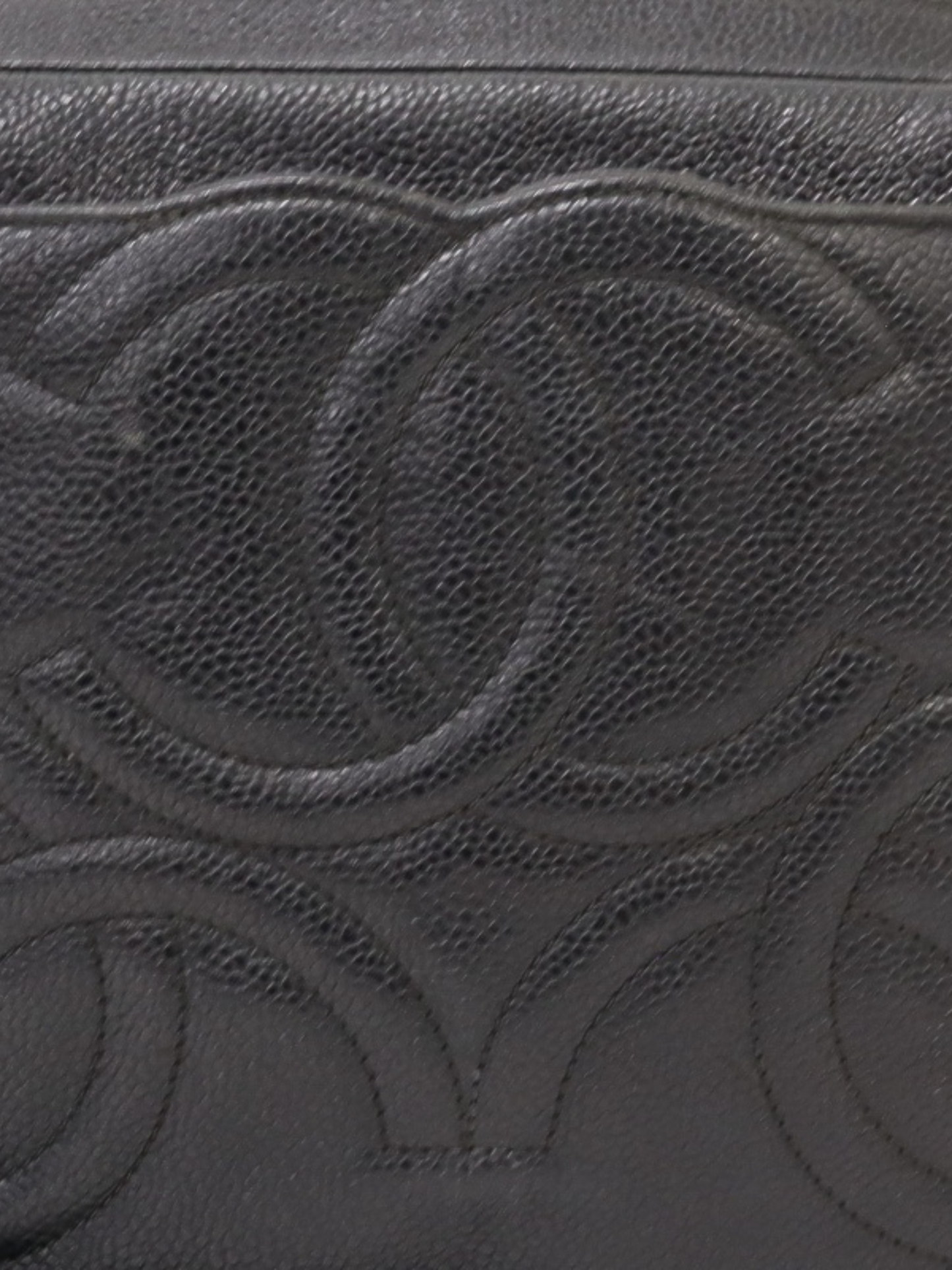 Chanel 1995 Black Caviar Leather Triple COCO Shoulder Bag