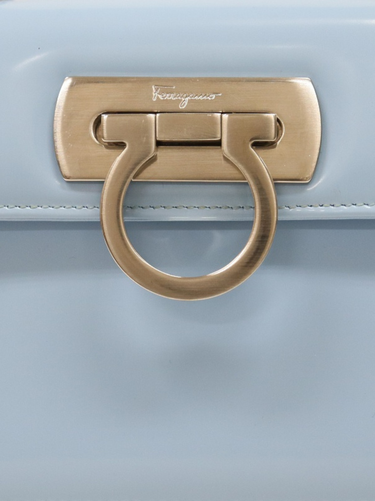 Salvatore Ferragamo 2023 Light Blue Patent Leather Gancini 2Way Bag