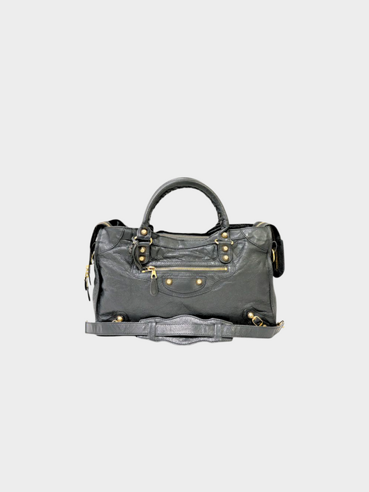 Balenciaga 2000s Black Moto Leather Giant Le City Bag