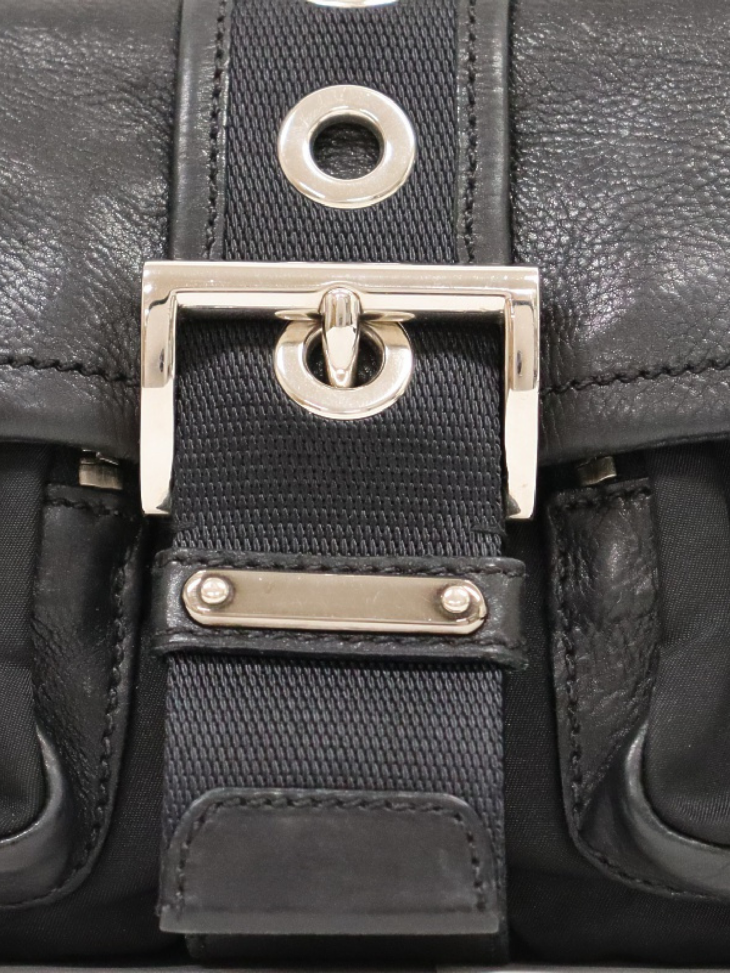 Prada 2000s Black Nylon Leather Triangle Logo One-Shoulder Bag