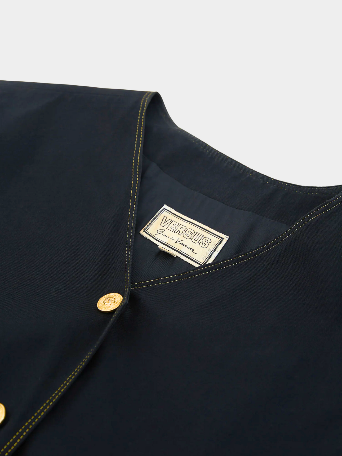 Gianni Versace Versus FW 1992 Black Gold Medusa Button Vest Top