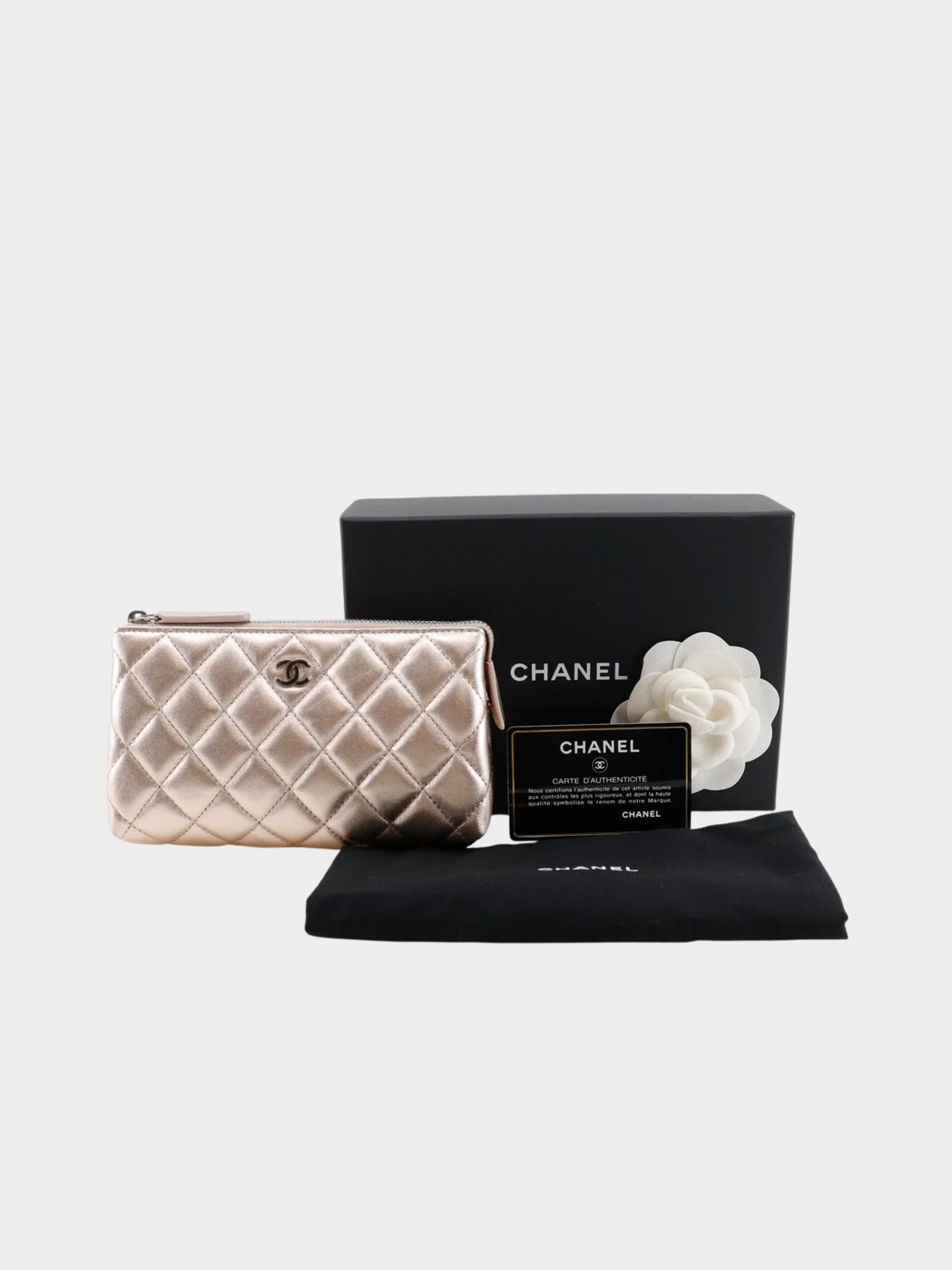Chanel 2015 Metallic Raspberry Pink Lambskin Matelassé Pouch