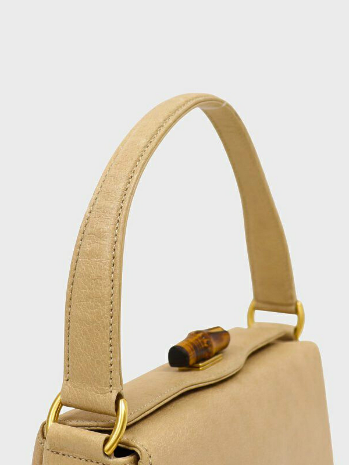 Gucci 1990s Beige Bamboo Turn Lock Leather Handbag