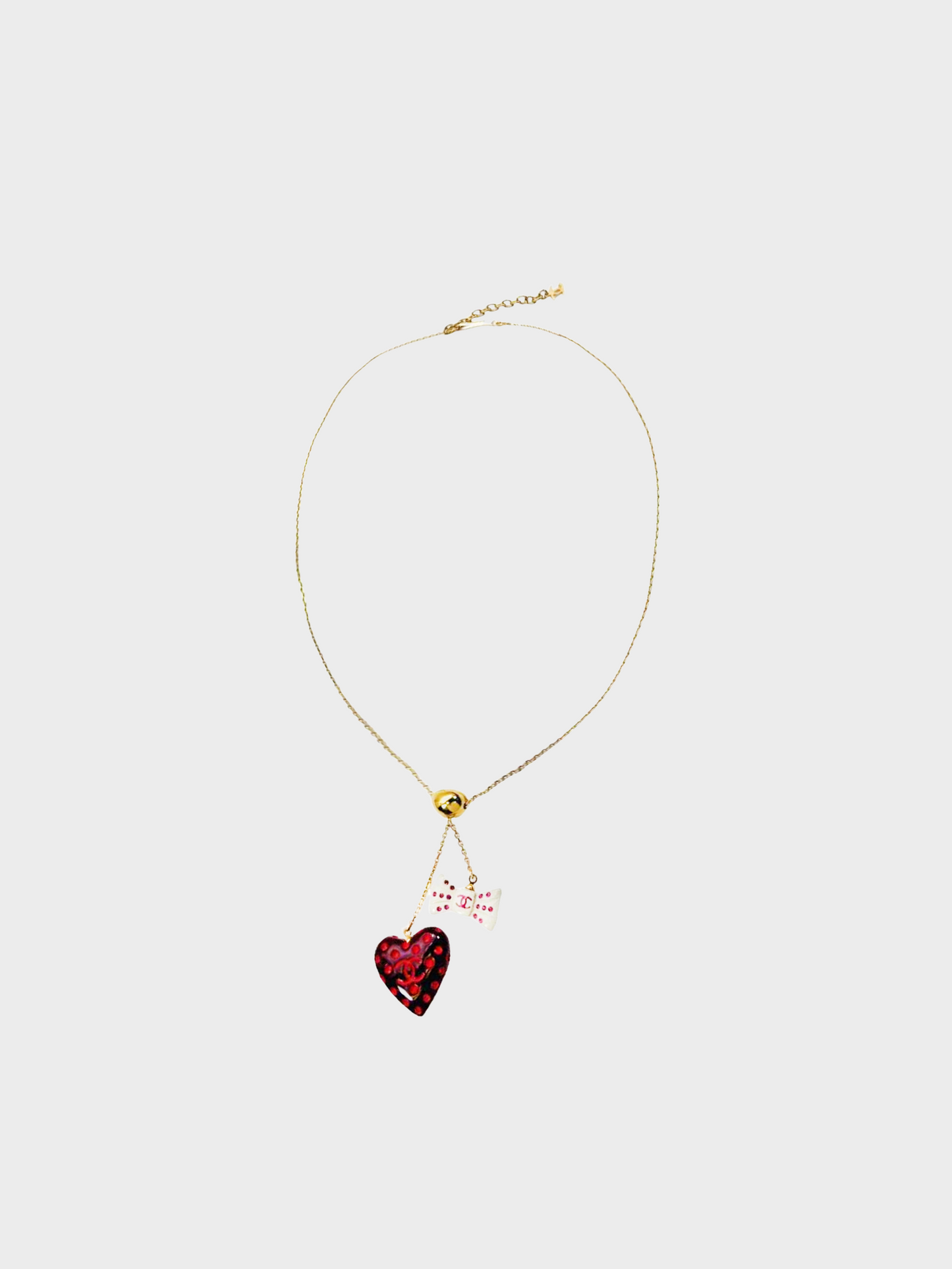 Chanel 2002 Spring Heart Ribbon CC Necklace