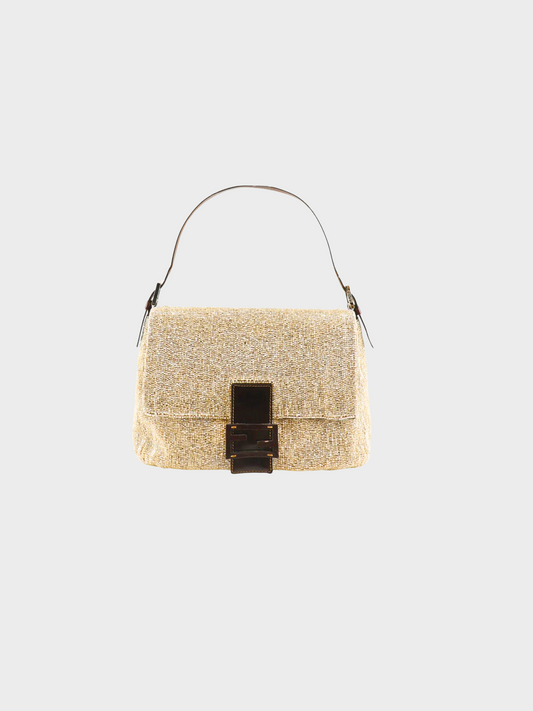 Fendi 2000s Beige Beaded Mamma Baguette Bag