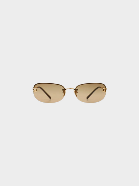 Chanel 2000s Beige CC Oval Sunglasses
